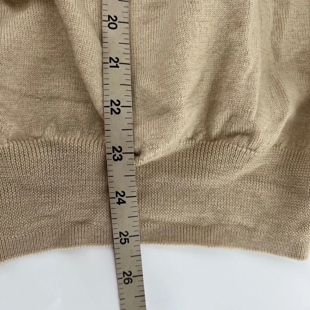 JO S A BANK Mens V Neck Sweater L 100% Italian Merino Wool Beige Long Sleeve - Picture 7 of 7